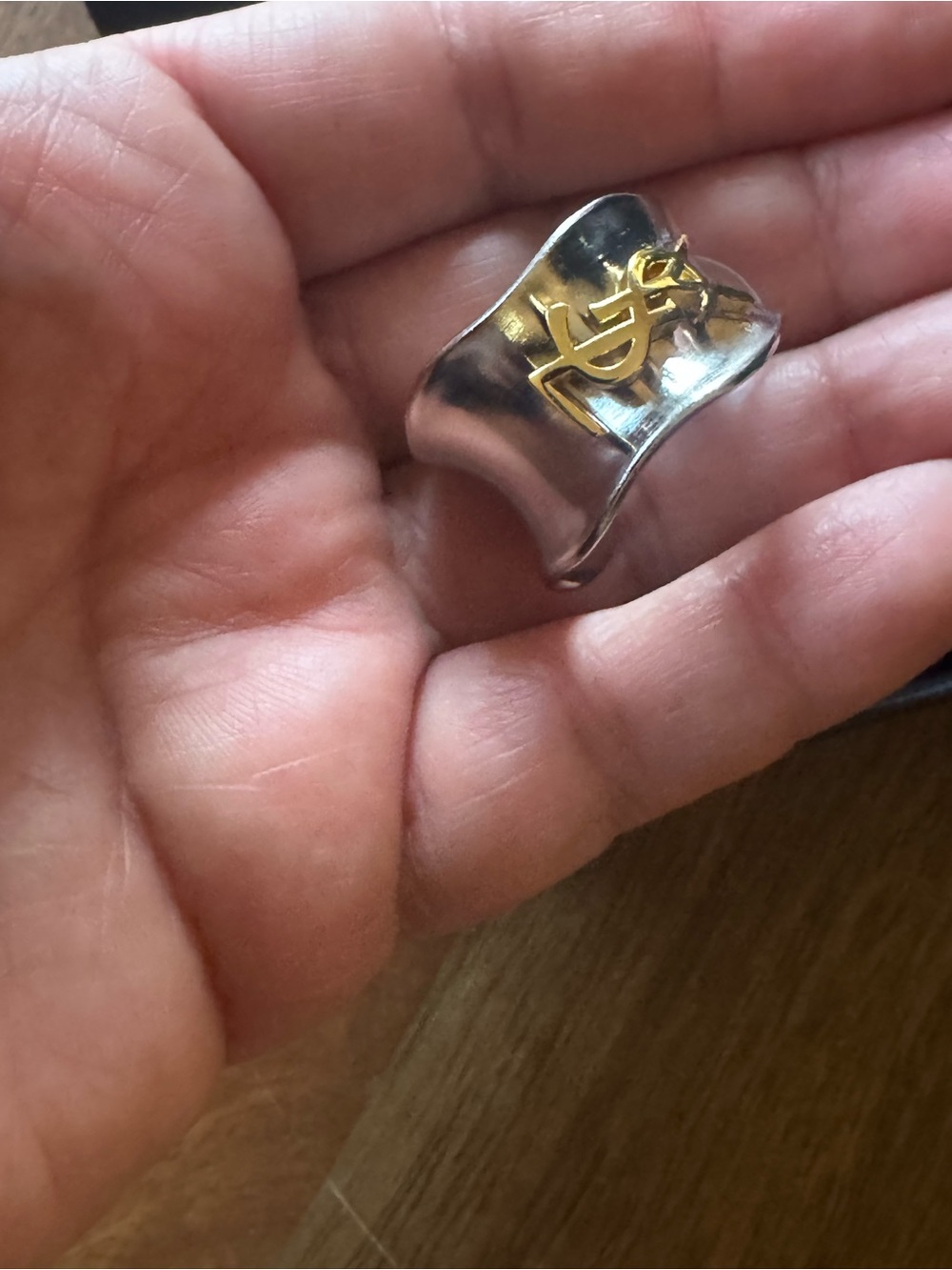 Saint Laurent Silver and Gold YSL Logo Cuff Clip Earrings - Picture 7 of 7